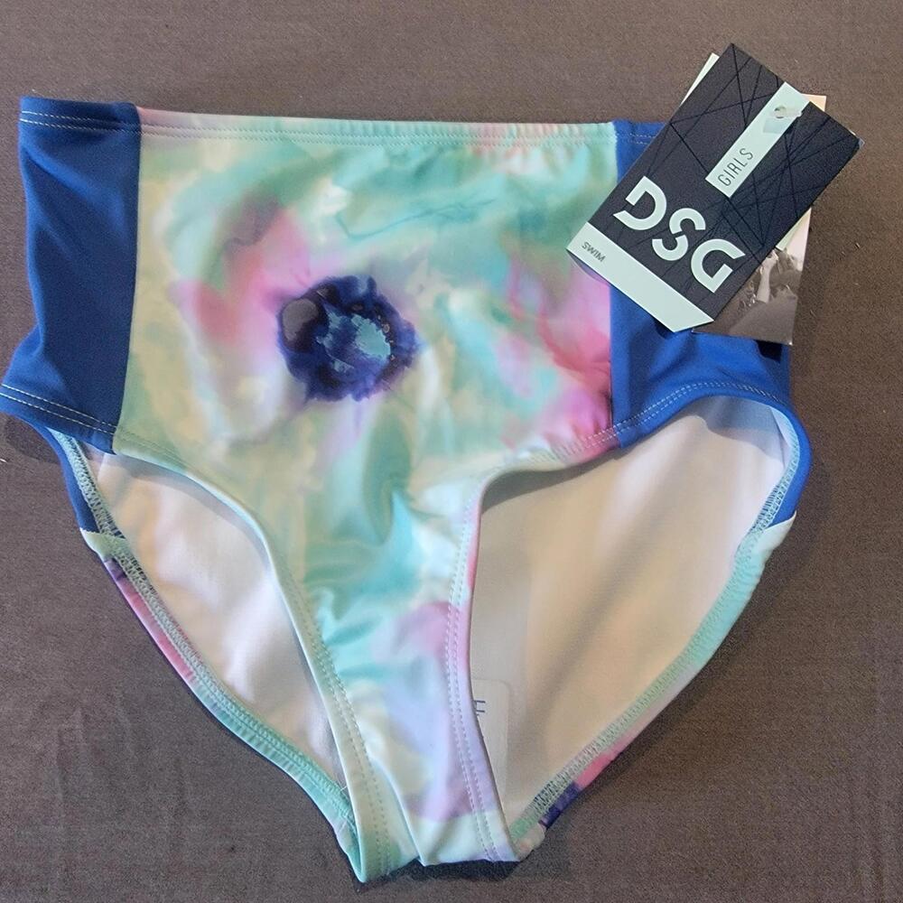 DSG Girls' High Waist Swim Bottoms, Inky Overdye Cool, S New With Tags